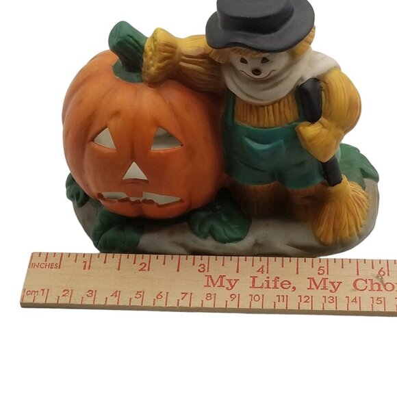 Vintage Halloween Candle Holder Jack O Lantern Scarecrow - Picture 6 of 10